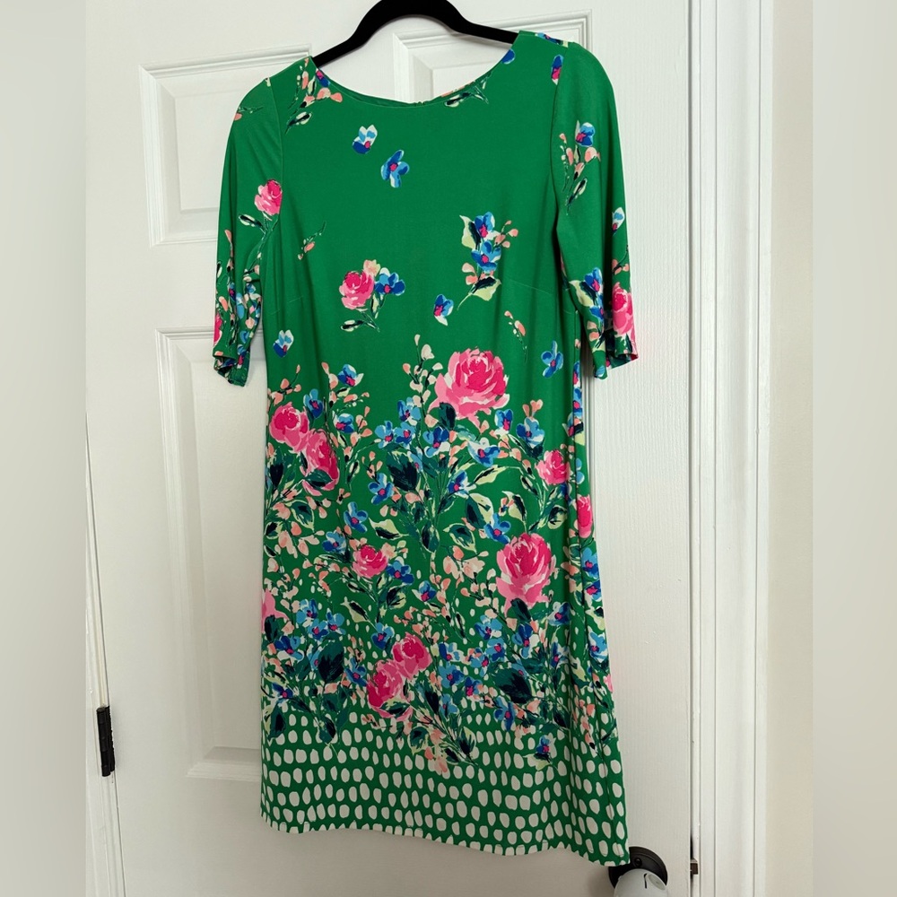 Eliza J Green Floral Dress with Pink and Blue Accents